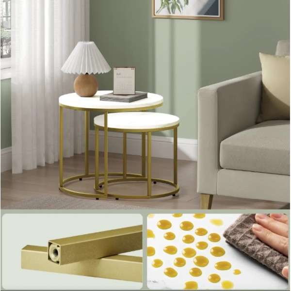 Комплект журнальних столиків Leobert Oreo круглі мармуровий з золотом