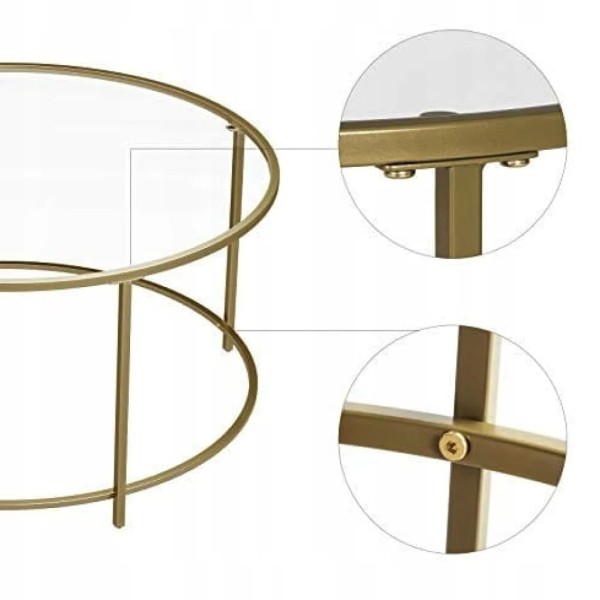 Журнальний столик Leobert Oskar круглий з скляною стільницею золотий
