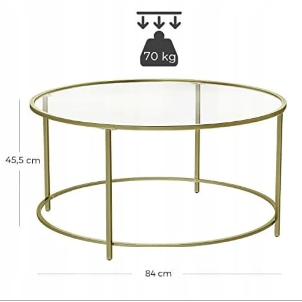 Журнальний столик Leobert Oskar круглий з скляною стільницею золотий