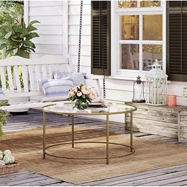 Журнальний столик Leobert Oskar круглий з скляною стільницею золотий