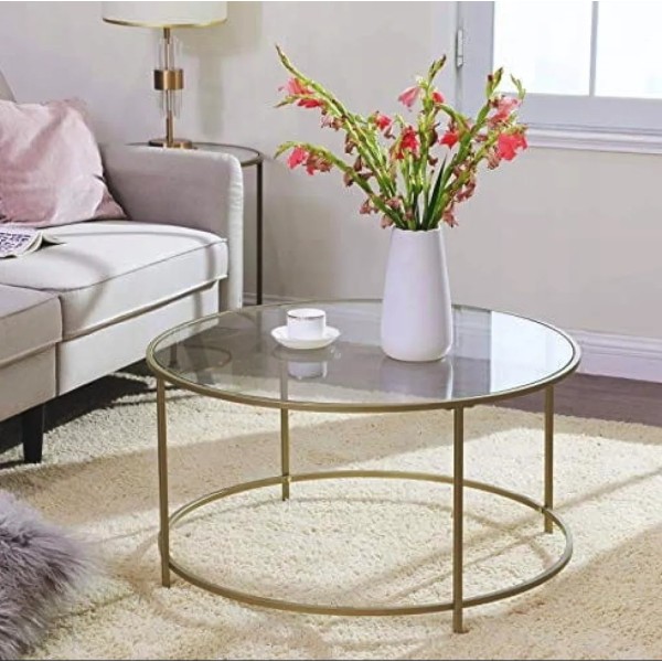 Журнальний столик Leobert Oskar круглий з скляною стільницею золотий