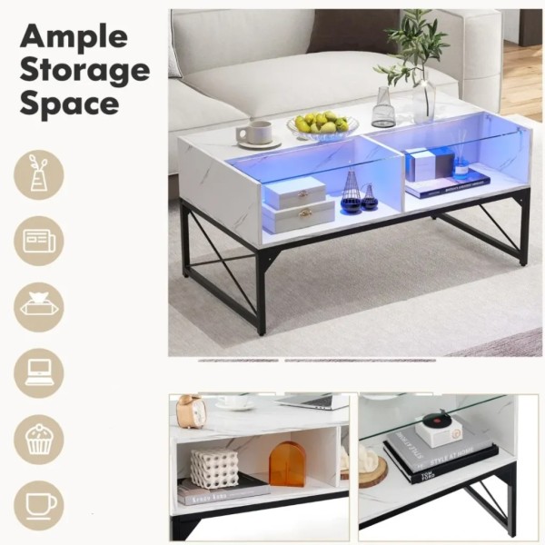 Журнальний стіл Costway Moderne з підсвіткою мармуровий