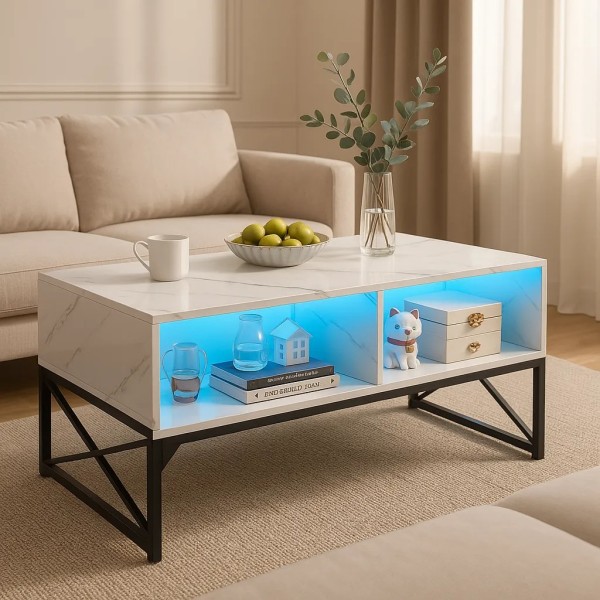 Журнальний стіл Costway Moderne з підсвіткою мармуровий