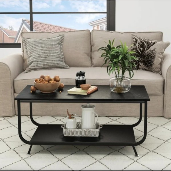 Журнальний стіл Costway Marble двоярусний чорний