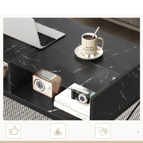 Журнальний стіл Costway Marble двоярусний чорний