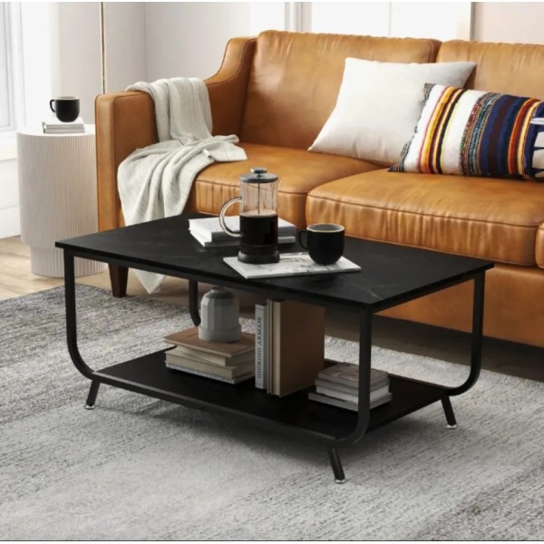 Журнальний стіл Costway Marble двоярусний чорний