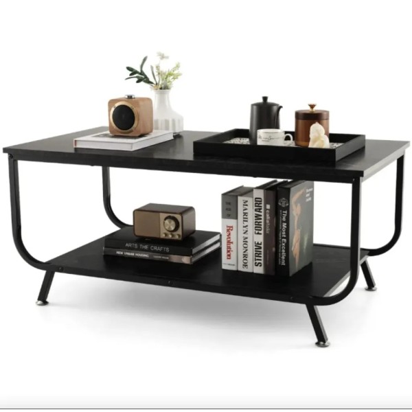 Журнальний стіл Costway Marble двоярусний чорний