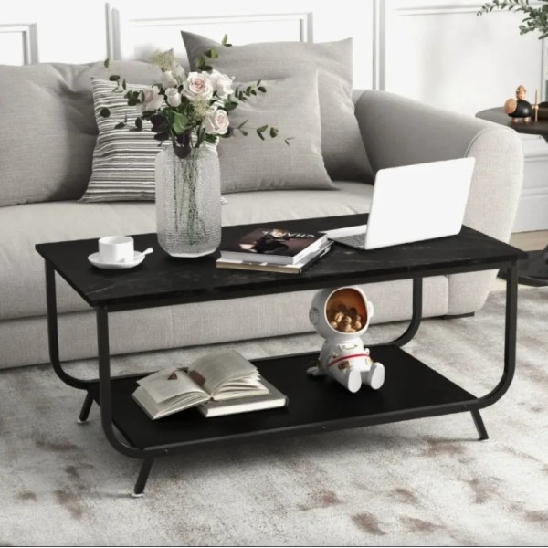 Журнальний стіл Costway Marble двоярусний чорний