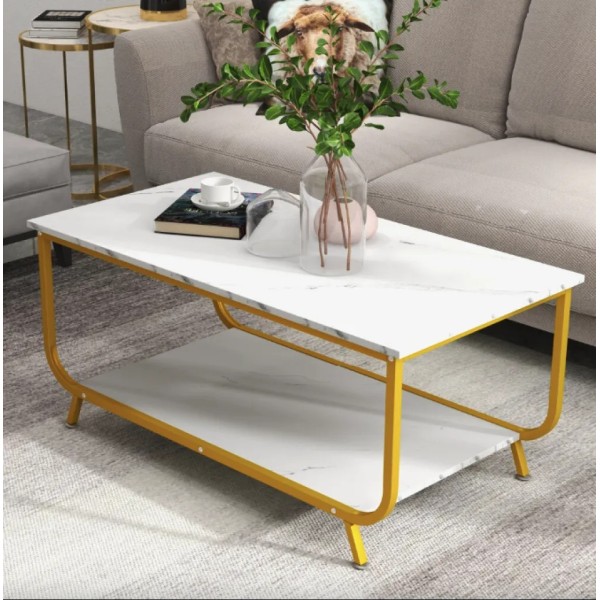 Журнальний стіл Costway Marble двоярусний білий