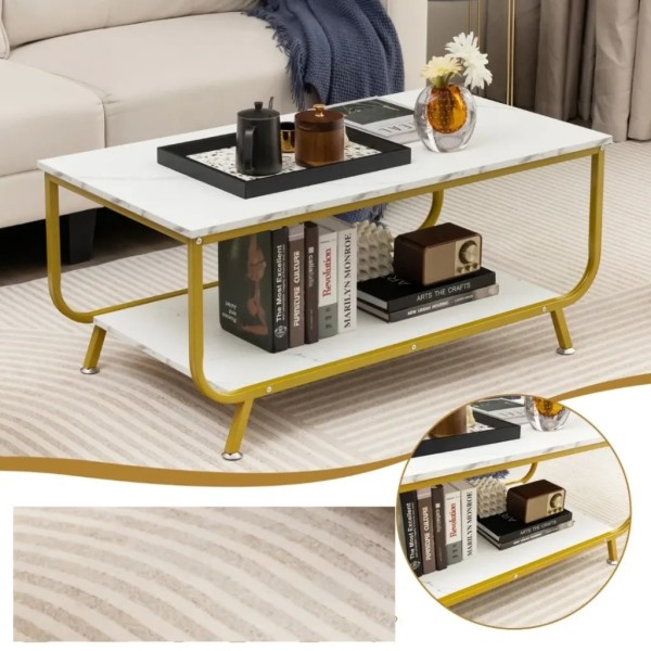 Журнальний стіл Costway Marble двоярусний білий