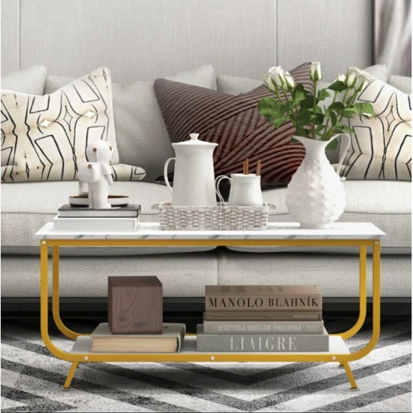 Журнальний стіл Costway Marble двоярусний білий