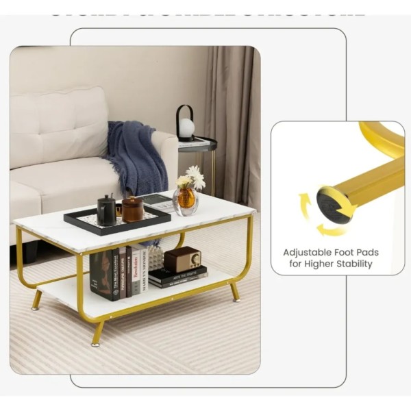 Журнальний стіл Costway Marble двоярусний білий