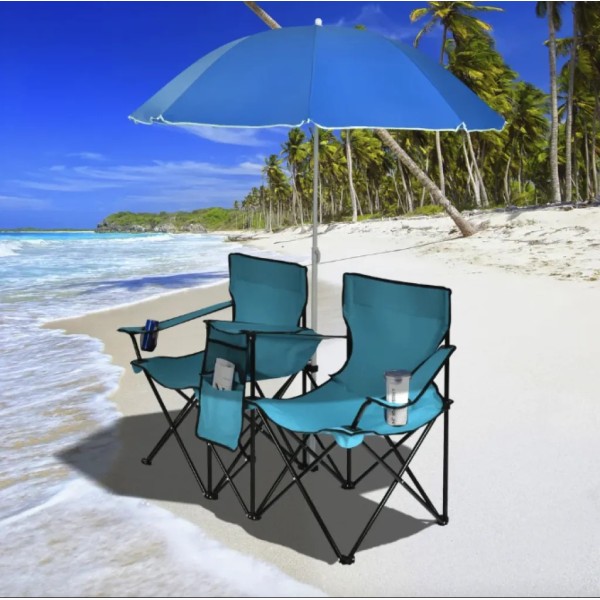 Комплект розкладних стільців Costway Parma з парасолькою бірюзовий