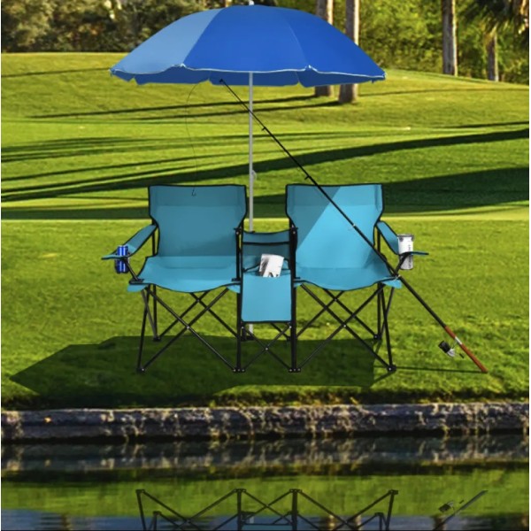Комплект розкладних стільців Costway Parma з парасолькою бірюзовий