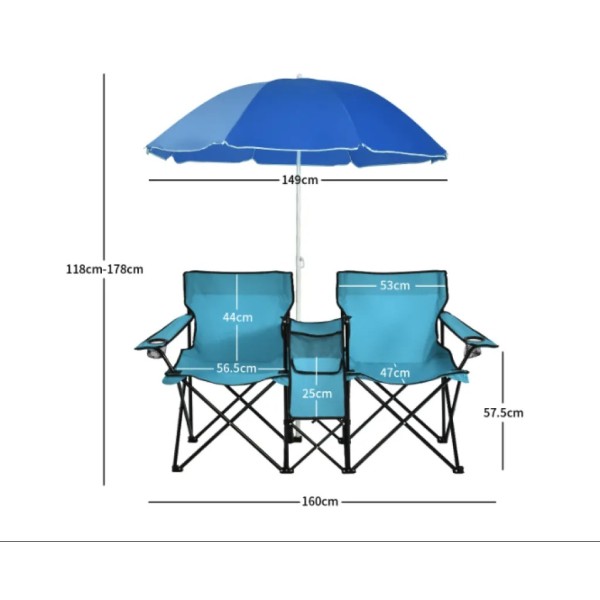 Комплект розкладних стільців Costway Parma з парасолькою бірюзовий