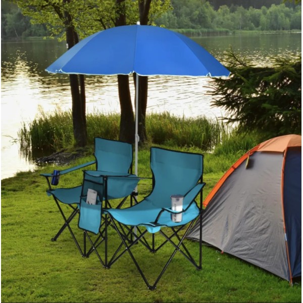 Комплект розкладних стільців Costway Parma з парасолькою бірюзовий