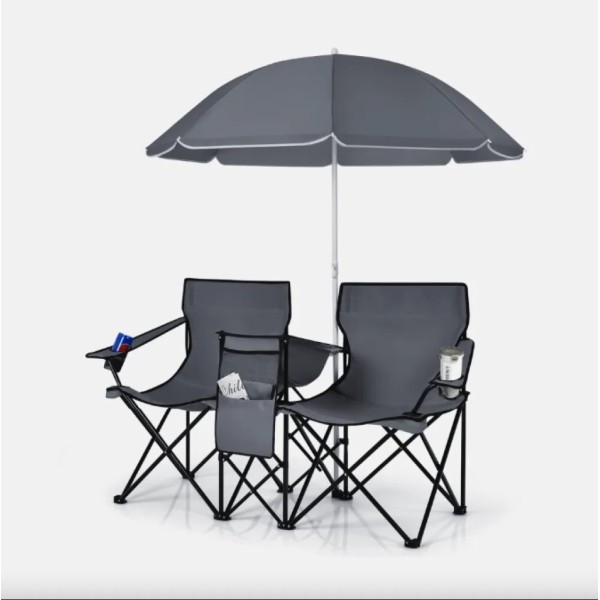 Комплект розкладних стільців Costway Parma з парасолькою сірий