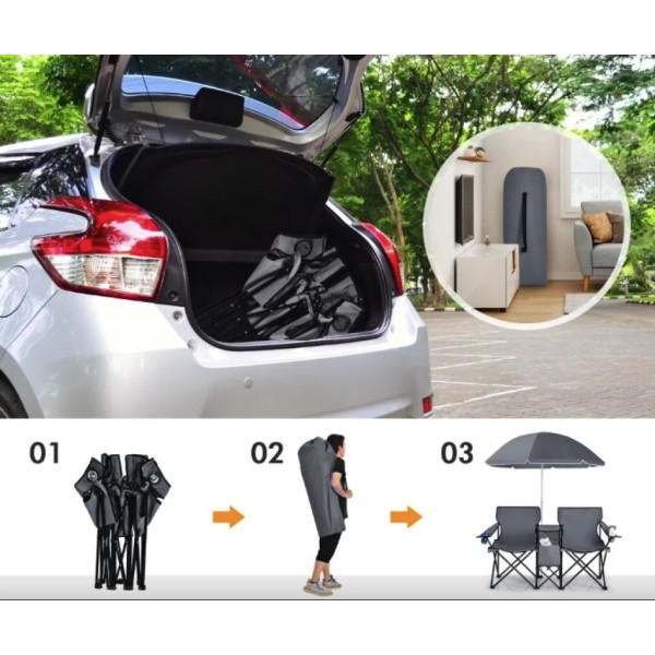 Комплект розкладних стільців Costway Parma з парасолькою сірий