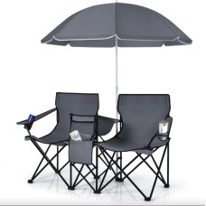 Комплект розкладних стільців Costway Parma з парасолькою сірий