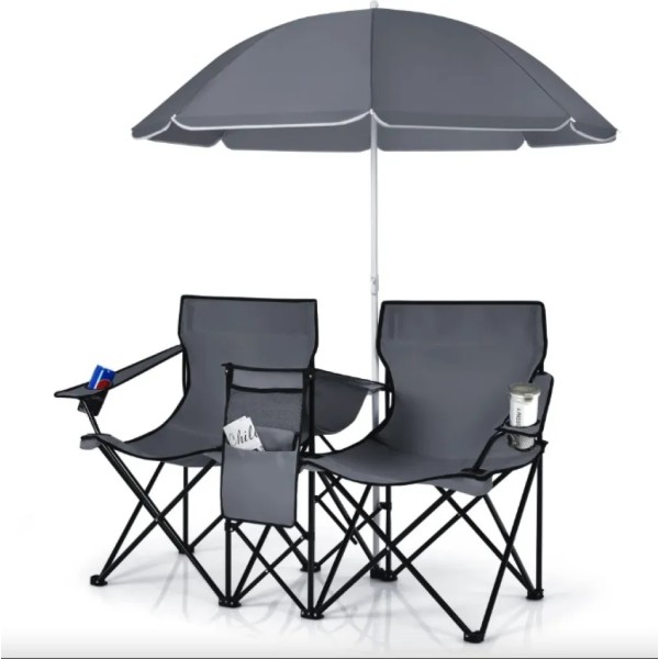 Комплект розкладних стільців Costway Parma з парасолькою сірий