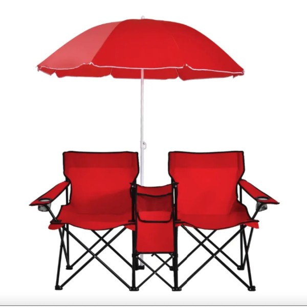 Комплект розкладних стільців Costway Parma з парасолькою червоний