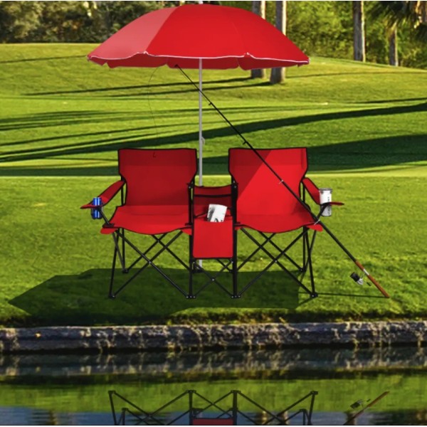 Комплект розкладних стільців Costway Parma з парасолькою червоний