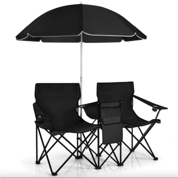 Комплект розкладних стільців Costway Parma з парасолькою чорний