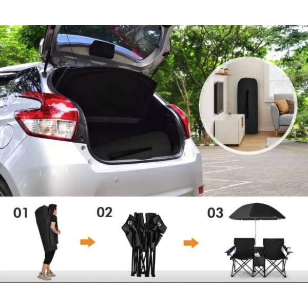 Комплект розкладних стільців Costway Parma з парасолькою чорний