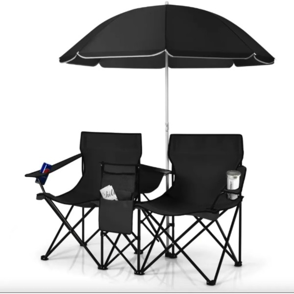 Комплект розкладних стільців Costway Parma з парасолькою чорний