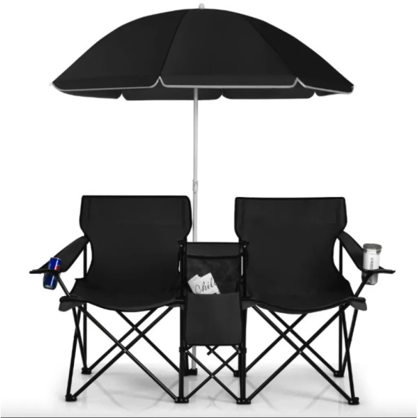 Комплект розкладних стільців Costway Parma з парасолькою чорний