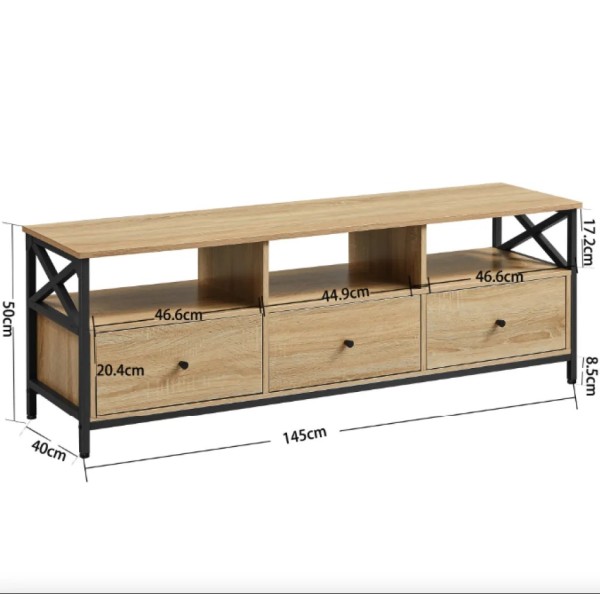 Тумба під телевізор Leobert Kamila в стилі Loft з 3 шухлядами натуральний