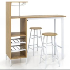 Барний стіл з стільцями Costway Bistro з тримачем винних келихів натуральний