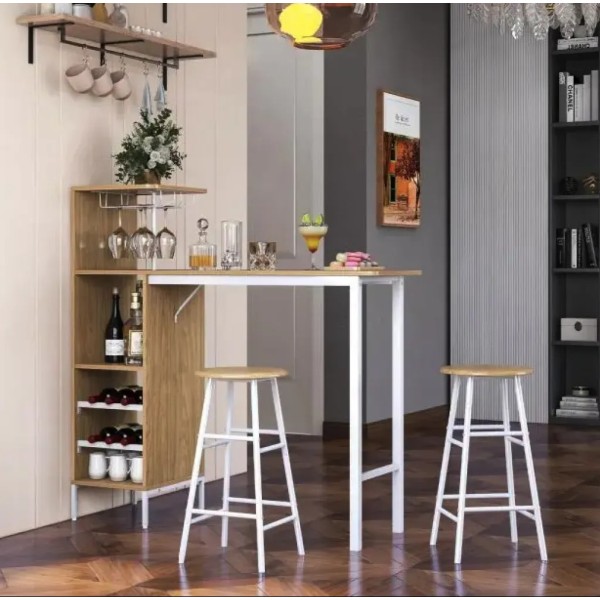 Барний стіл з стільцями Costway Bistro з тримачем винних келихів натуральний