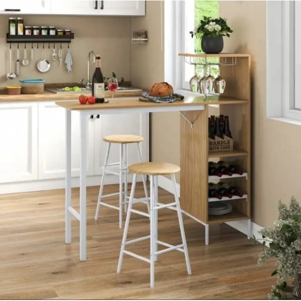 Барний стіл з стільцями Costway Bistro з тримачем винних келихів натуральний