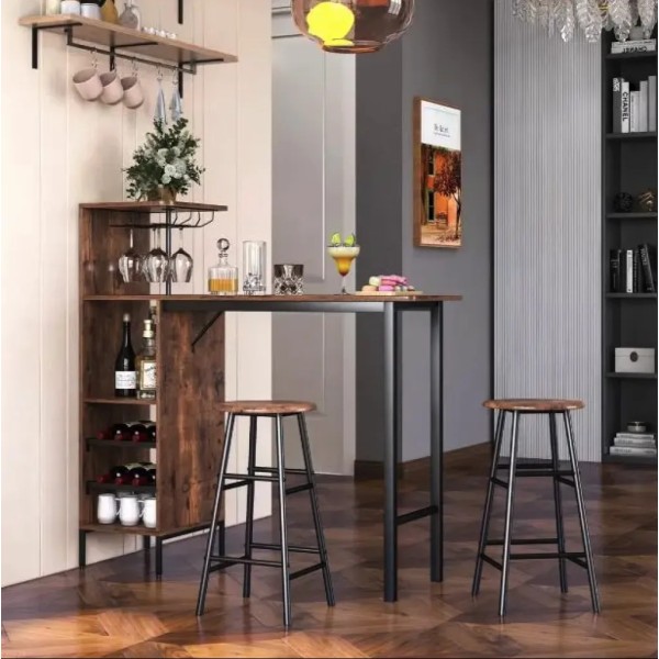 Барний стіл з стільцями Costway Bistro з тримачем винних келихів коричневий