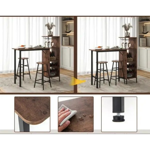 Барний стіл з стільцями Costway Bistro з тримачем винних келихів коричневий