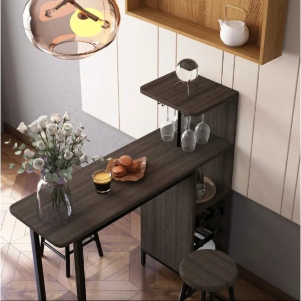 Барний стіл з стільцями Costway Bistro з тримачем винних келихів темно-коричневий