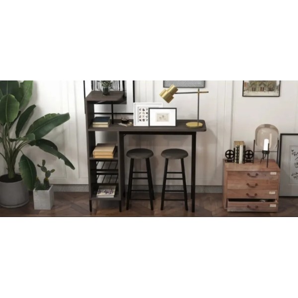 Барний стіл з стільцями Costway Bistro з тримачем винних келихів темно-коричневий