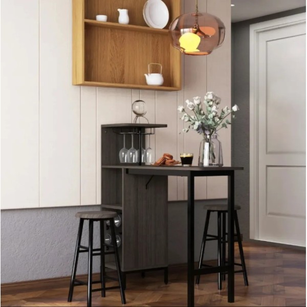 Барний стіл з стільцями Costway Bistro з тримачем винних келихів темно-коричневий