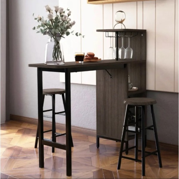 Барний стіл з стільцями Costway Bistro з тримачем винних келихів темно-коричневий