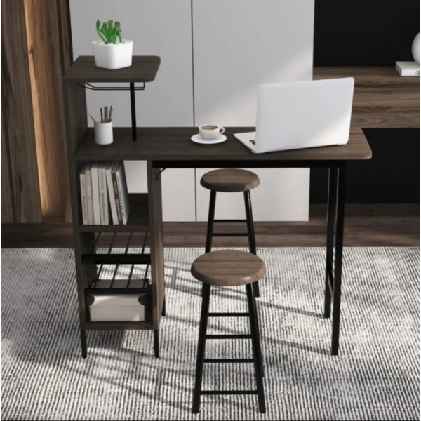 Барний стіл з стільцями Costway Bistro з тримачем винних келихів темно-коричневий