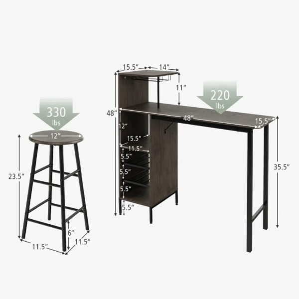 Барний стіл з стільцями Costway Bistro з тримачем винних келихів темно-коричневий