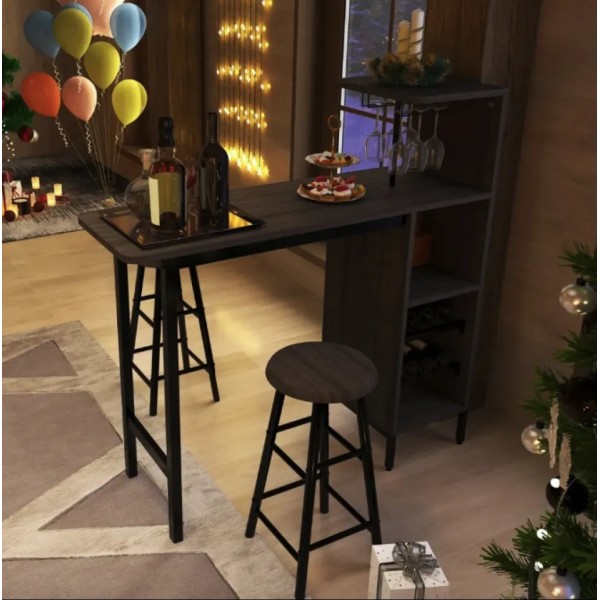 Барний стіл з стільцями Costway Bistro з тримачем винних келихів темно-коричневий