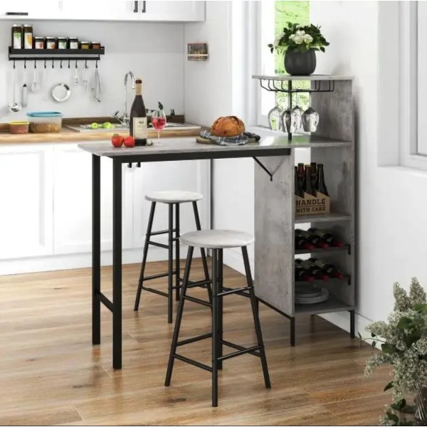 Барний стіл з стільцями Costway Bistro з тримачем винних келихів сірий