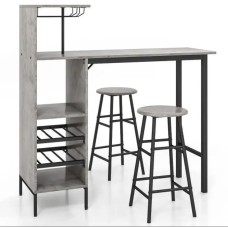 Барний стіл з стільцями Costway Bistro з тримачем винних келихів сірий