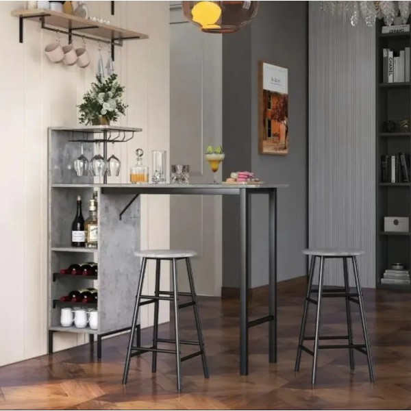 Барний стіл з стільцями Costway Bistro з тримачем винних келихів сірий