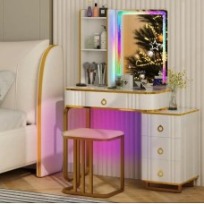 Туалетний столик Costway Vicci з пуфом + дзеркало LED