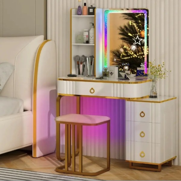 Туалетний столик Costway Vicci з пуфом + дзеркало LED