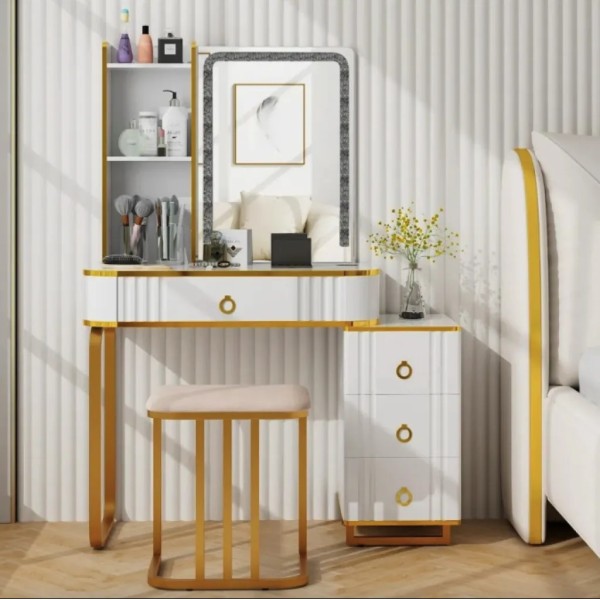 Туалетний столик Costway Vicci з пуфом + дзеркало LED