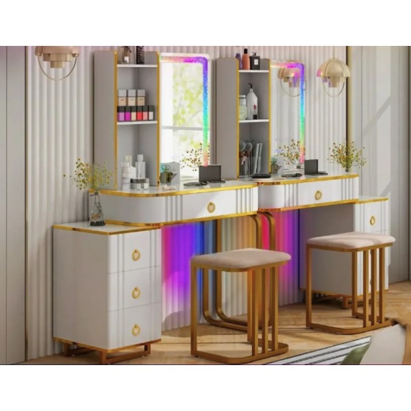 Туалетний столик Costway Vicci з пуфом + дзеркало LED